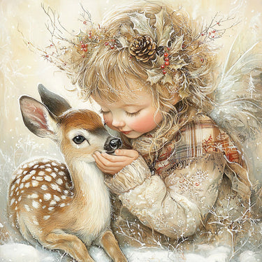 Winter Deer and Girl Sign, DCO-102306, Sign For Wreath, 10x10in Metal Sign